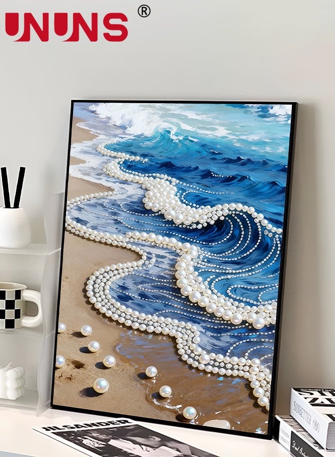 UNUNS طقم رسم لؤلؤة الأمواج للمبتدئين، موضوع DIY المحيط، رسم نقاط لؤلؤة كاملة مع إطار، مستلزمات فنون تخفيف التوتر كهدية لتزيين جدران المنزل - Image 4
